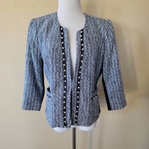 White House Black Market Navy and White Tweed Blazer, Size 10